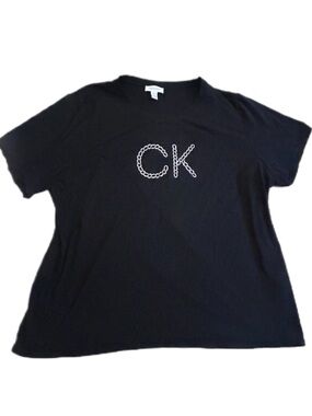 Calvin Klein Glitter Chain Sparkly Graphic Black 'CK' Logo Short Tee T-shirt